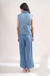 Shop_Elarra By Pratyancha_Blue Denim Collared, V-neck Rugged Waistcoat And Pant Set _at_Aza_Fashions