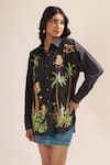 Elarra By Pratyancha_Black Poplin Embroidery Collared Jungle Monkey Shirt _Online_at_Aza_Fashions
