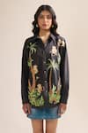 Buy_Elarra By Pratyancha_Black Poplin Embroidery Collared Jungle Monkey Shirt _Online_at_Aza_Fashions