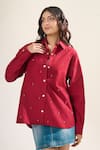 Buy_Elarra By Pratyancha_Red Denim Beads Collared Embellished Shirt _at_Aza_Fashions