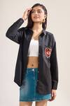 Buy_Elarra By Pratyancha_Black Poplin Sequins, Stones Collared Pop Cherry Heart Embroidered Shirt _Online_at_Aza_Fashions