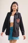Shop_Elarra By Pratyancha_Black Poplin Sequins, Stones Collared Pop Cherry Heart Embroidered Shirt _Online_at_Aza_Fashions