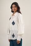 Buy_Elarra By Pratyancha_White Poplin Beads, Embroidery Collared Evil Eye Heart Shirt _Online_at_Aza_Fashions