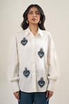 Shop_Elarra By Pratyancha_White Poplin Beads, Embroidery Collared Evil Eye Heart Shirt _Online_at_Aza_Fashions