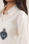 Elarra By Pratyancha_White Poplin Beads, Embroidery Collared Evil Eye Heart Shirt _at_Aza_Fashions