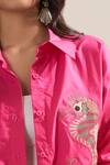 Elarra By Pratyancha_Pink Poplin Embroidery Collared Seahorse Shirt _Online_at_Aza_Fashions