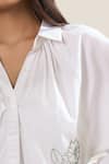 Elarra By Pratyancha_White Poplin Cut Work, Embroidery, Beads Collared, V-neck Cutdana Shirt _Online_at_Aza_Fashions