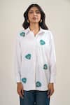 Buy_Elarra By Pratyancha_White Poplin Embroidery, Sequins Collared, Royal Mini Heart Embellished Shirt _Online_at_Aza_Fashions