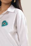 Elarra By Pratyancha_White Poplin Embroidery, Sequins Collared, Royal Mini Heart Embellished Shirt _at_Aza_Fashions