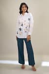 Elarra By Pratyancha_White Poplin Embroidery Collared Autumn Leaf Shirt _Online_at_Aza_Fashions