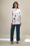 Buy_Elarra By Pratyancha_White Poplin Embroidery Collared Autumn Leaf Shirt _Online_at_Aza_Fashions