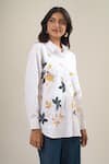 Shop_Elarra By Pratyancha_White Poplin Embroidery Collared Autumn Leaf Shirt _Online_at_Aza_Fashions