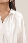 Shop_Elarra By Pratyancha_White Poplin Embroidery Collared, V-neck Puff Sleeve Shirt _Online_at_Aza_Fashions
