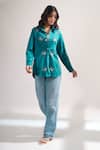 Buy_Elarra By Pratyancha_Teal Denim Embroidery Collared Butterfly Shirt _Online_at_Aza_Fashions