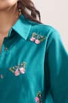 Shop_Elarra By Pratyancha_Teal Denim Embroidery Collared Butterfly Shirt _Online_at_Aza_Fashions