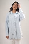 Buy_Elarra By Pratyancha_Blue Denim Stones, Beads Collared Embellished Button-down Shirt _at_Aza_Fashions