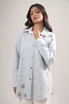 Shop_Elarra By Pratyancha_Blue Denim Stones, Beads Collared Embellished Button-down Shirt _Online_at_Aza_Fashions