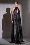 Nikita Mhaisalkar_Black Lurex, Georgette Studs Halter , Keyhole Galaxy Print Maxi Dress _Online_at_Aza_Fashions