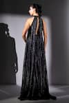 Shop_Nikita Mhaisalkar_Black Lurex, Georgette Studs Halter , Keyhole Galaxy Print Maxi Dress _at_Aza_Fashions