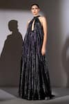 Shop_Nikita Mhaisalkar_Black Lurex, Georgette Studs Halter , Keyhole Galaxy Print Maxi Dress _Online_at_Aza_Fashions