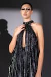 Buy_Nikita Mhaisalkar_Black Lurex, Georgette Studs Halter , Keyhole Galaxy Print Maxi Dress 