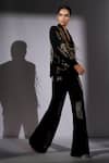 Nikita Mhaisalkar_Black Suiting Embroidery, Beads Holographic Blazer And Pant Set _Online_at_Aza_Fashions