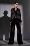 Nikita Mhaisalkar_Black Suiting Embroidery, Beads Holographic Blazer And Pant Set _at_Aza_Fashions