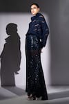 Shop_Nikita Mhaisalkar_Navy Georgette Sequins Long Skirt _Online_at_Aza_Fashions