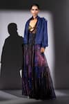 Nikita Mhaisalkar_Purple Suede Collared Faux Bomber Jacket _at_Aza_Fashions