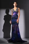 Buy_Nikita Mhaisalkar_Purple Georgette Beads, Sequins V-neck Galaxy Cut-out Maxi Dress _at_Aza_Fashions