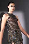 Buy_Nikita Mhaisalkar_Black Tulle Beads, Sequins, Metallic Thread Holographic Web Embroidered Bodysuit 