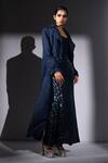 Buy_Nikita Mhaisalkar_Blue Suede Sequins Collared Star Shower Embroidered Trench Jacket _Online_at_Aza_Fashions