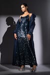 Buy_Nikita Mhaisalkar_Blue Suede Sequins Collared Star Shower Embroidered Trench Jacket _at_Aza_Fashions