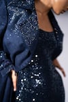 Shop_Nikita Mhaisalkar_Blue Suede Sequins Collared Star Shower Embroidered Trench Jacket _Online_at_Aza_Fashions