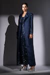 Nikita Mhaisalkar_Navy Georgette Sequins Square Neck Sheeted Slip Maxi Dress _Online_at_Aza_Fashions