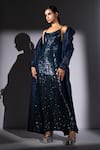 Shop_Nikita Mhaisalkar_Navy Georgette Sequins Square Neck Sheeted Slip Maxi Dress _at_Aza_Fashions