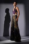 Nikita Mhaisalkar_Purple Georgette Sequins, Foil Printing Galaxy Placement Cutout Top And Pant Set _Online_at_Aza_Fashions