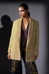 Nikita Mhaisalkar_Gold Tweed Textured Blazer _Online_at_Aza_Fashions