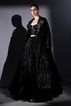 Shop_Nikita Mhaisalkar_Black Tulle Sequins, Embroidery, Zari Tonal Embellished Trench Coat And Skirt Set _Online_at_Aza_Fashions