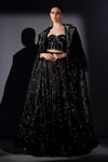 Buy_Nikita Mhaisalkar_Black Tulle Sequins, Embroidery, Zari Tonal Embellished Trench Coat And Skirt Set _at_Aza_Fashions
