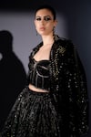 Nikita Mhaisalkar_Black Tulle Sequins, Embroidery, Zari Tonal Embellished Trench Coat And Skirt Set _at_Aza_Fashions