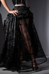 Buy_Nikita Mhaisalkar_Black Tulle Sequins, Embroidery, Zari Tonal Embellished Trench Coat And Skirt Set 