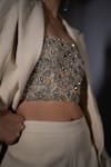 Nikita Mhaisalkar_Off White Tulle Sequins, Beads, Embroidery Bandeau Milky Way Corset Crop Top _Online_at_Aza_Fashions