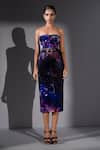 Nikita Mhaisalkar Purple Velvet, Silk Buckles Bandeau Neck Galaxy Print Tube Dress With Belt Online at Aza Fashions Nikita Mhaisalkar_Purple Velvet, Silk Buckles Bandeau Neck Galaxy Print Tube Dress With Belt _Online_at_Aza_Fashions