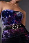 Shop Nikita Mhaisalkar Purple Velvet, Silk Buckles Bandeau Neck Galaxy Print Tube Dress With Belt Online at Aza Fashions Shop_Nikita Mhaisalkar_Purple Velvet, Silk Buckles Bandeau Neck Galaxy Print Tube Dress With Belt _Online_at_Aza_Fashions