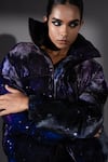 Shop_Nikita Mhaisalkar_Purple Velvet High Neck Galaxy Print Puffer Jacket _Online_at_Aza_Fashions