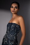 Nikita Mhaisalkar_Blue Denim Beads, Sequins Bandeau Neck Star Burst Embroidered Dress _Online_at_Aza_Fashions