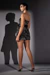Shop_Nikita Mhaisalkar_Black Suiting Beads, Sequins Bandeau Neck Night Sky Embroidered Short Dress _at_Aza_Fashions