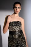 Nikita Mhaisalkar_Black Suiting Beads, Sequins Bandeau Neck Night Sky Embroidered Short Dress _at_Aza_Fashions