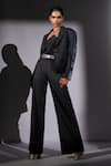 Buy_Nikita Mhaisalkar_Gray Suiting Sequins Asymmetric Cutpipe Embroidered Blazer And Pant Set  _Online_at_Aza_Fashions
